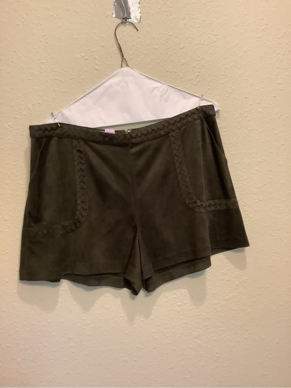 Gianni Bini Olive Braided-Trim High Waist Suede-Look Shorts
